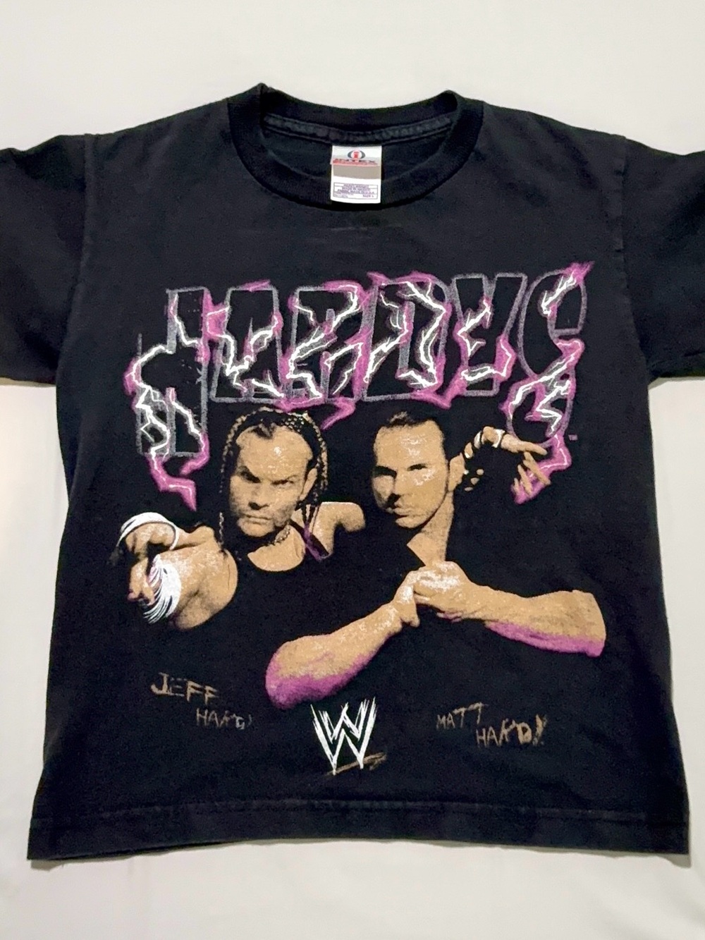 Vintage WWE Hardy Boys Black Tee with Pink and White Graphic - Kids